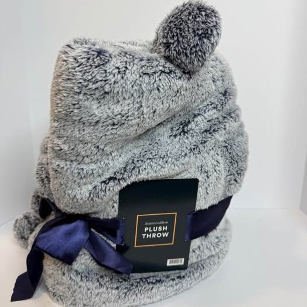 ULTA Limited Edition Plush Pom Pom Thin Throw Blanket 50" x 60" Gray Blue New